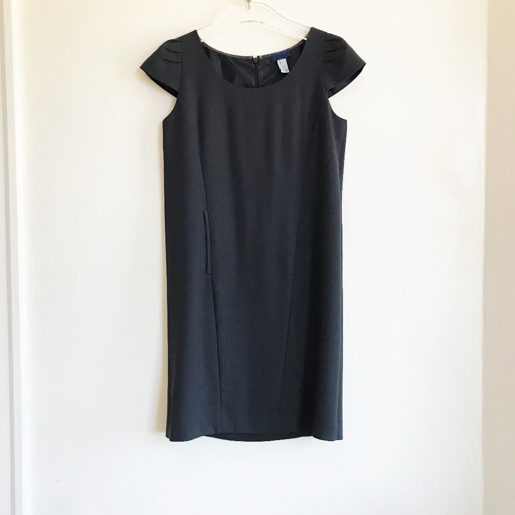 Vintage J.Crew Cap Sleeve Shift Wool Gray Dark Neutral Office Suit Dress Size 2